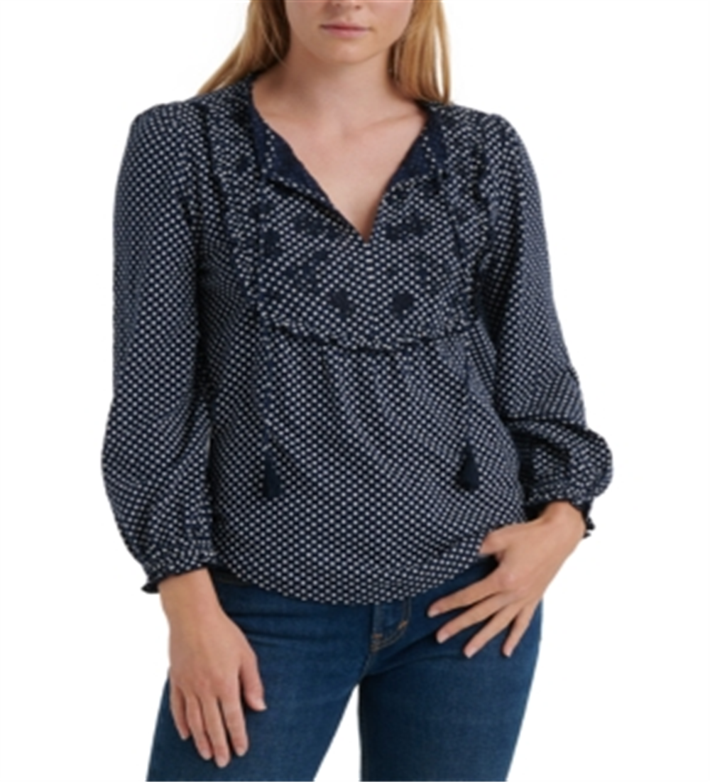 Lucky Brand Women's Polka Dot Floral T-Shirt NavySize Medium