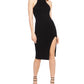 Guess Women's  Slitted Solid Sleeveless Turtle Neck Knee Length Body Con Party Dress Black Size L