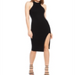 Guess Women's  Slitted Solid Sleeveless Turtle Neck Knee Length Body Con Party Dress Black Size L