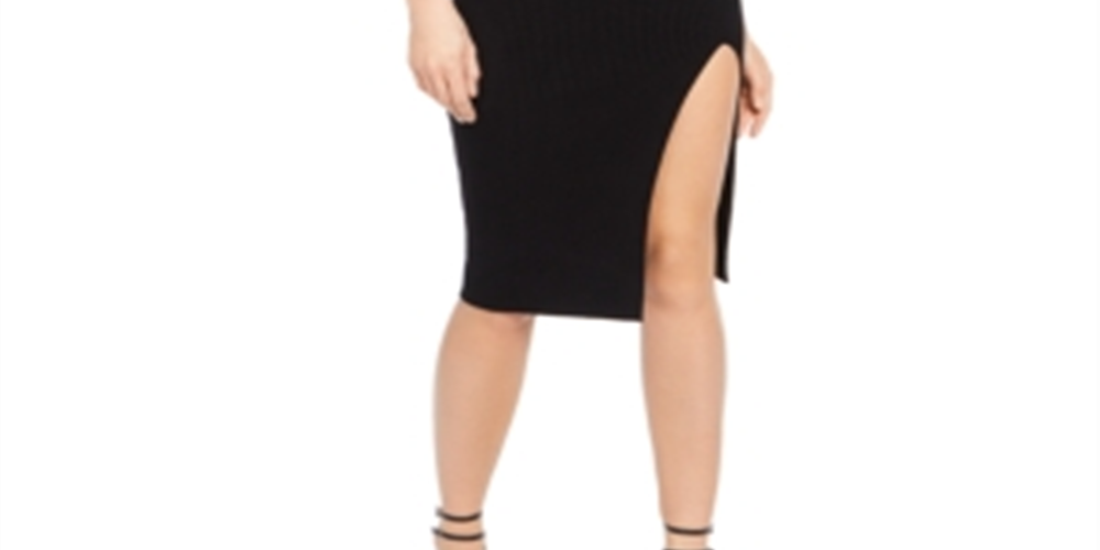 Guess Women's  Slitted Solid Sleeveless Turtle Neck Knee Length Body Con Party Dress Black Size L