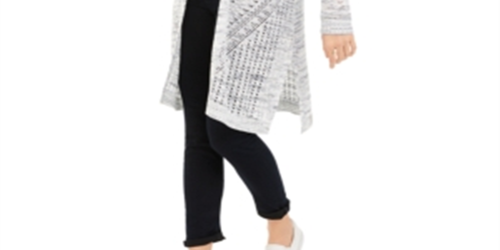 Hooked up by Iot Juniors' Pointelle Cardigan - Denim Spacedye Blue Size Large