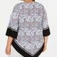 Alfani Women's Plus Size Printed V-Hem Top Blue Splatter Border Size1X