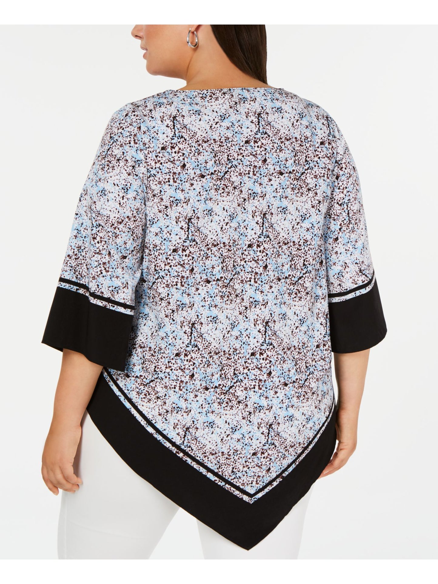 Alfani Women's Plus Size Printed V-Hem Top Blue Splatter Border Size1X