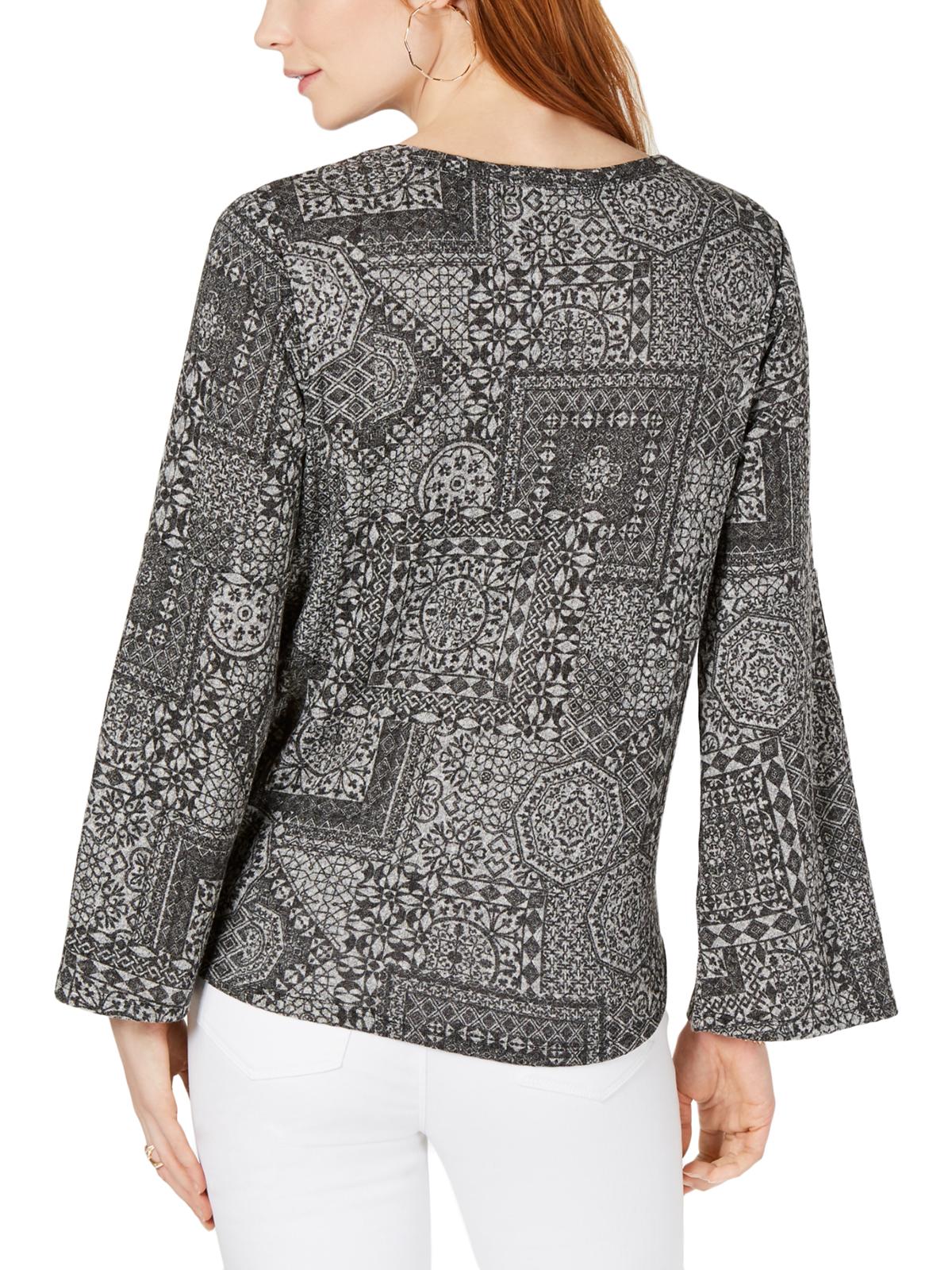 Style & Co. Women's Printed Tie Front Blouse Black Size Petite L