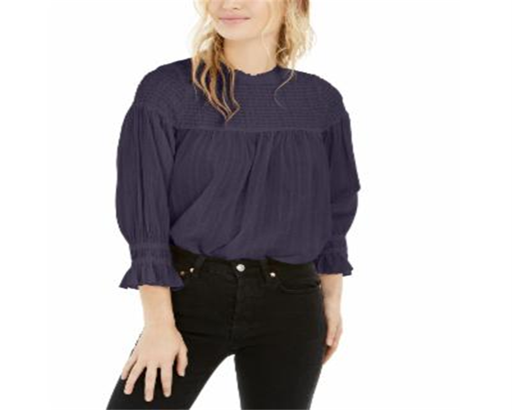 Free People Women's Blouse Knit Smocked Tunic Navy Size Large