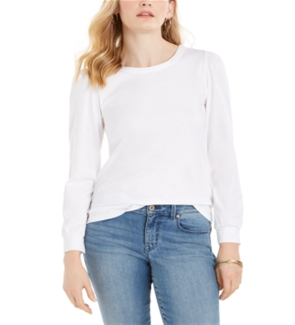 Charter Club Women's Supima Puff-Sleeve Top  White Size XS