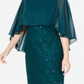 Connected Women's Sequined Lace Capelet Dress Green Size 8 -