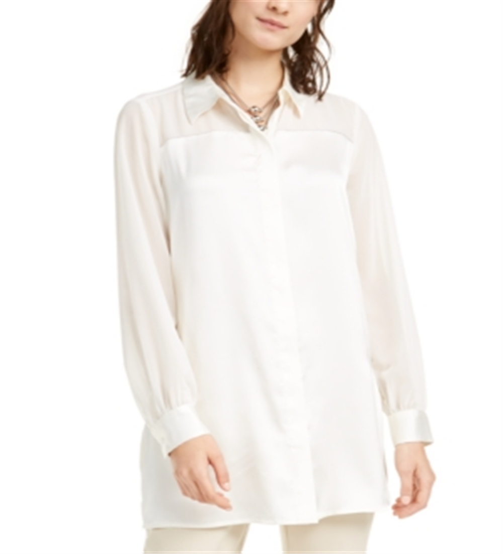 Alfani Women's Tunic Button up Shirt Ivory Size XS