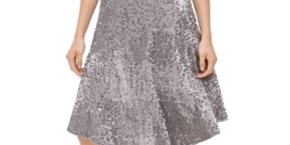 Calvin Klein Women's  Sequined Below the Knee Evening Peasant Skirt Silver Size Large