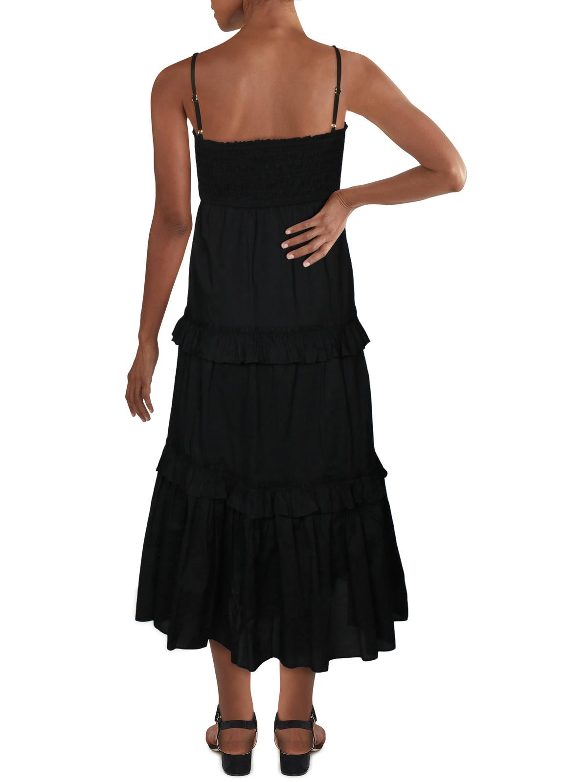 INC Women's Smocked Tiered Maxi Dress Black Size XL