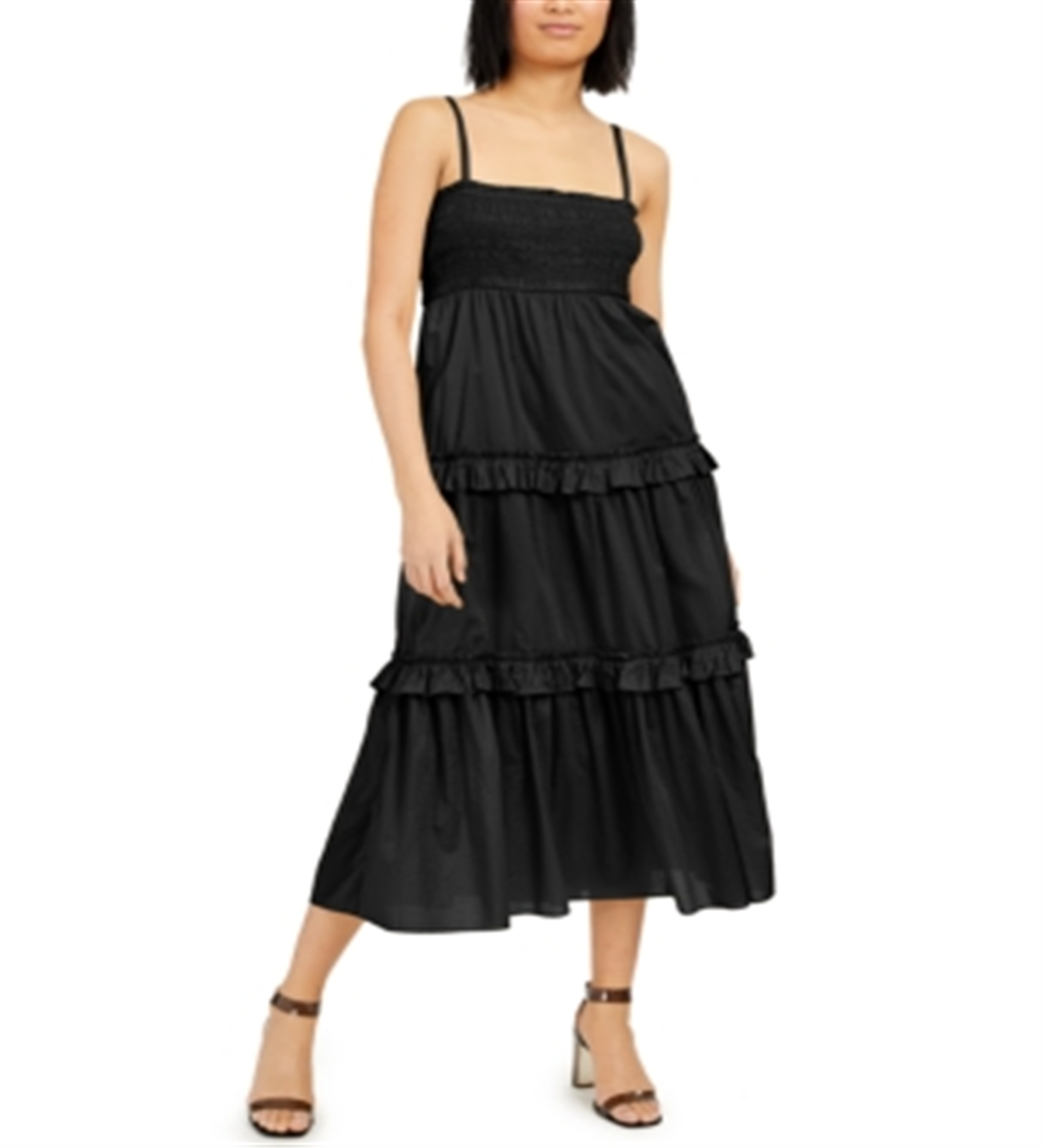 INC Women's Smocked Tiered Maxi Dress Black Size XL