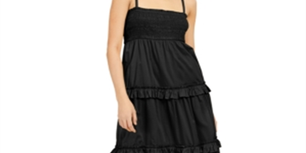 INC Women's Smocked Tiered Maxi Dress Black Size XL