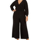 ADRIANNA PAPELL Women's Long Sleeve Wide Leg Evening Jumpsuit Plus Black Size 24W