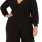 ADRIANNA PAPELL Women's Long Sleeve Wide Leg Evening Jumpsuit Plus Black Size 24W