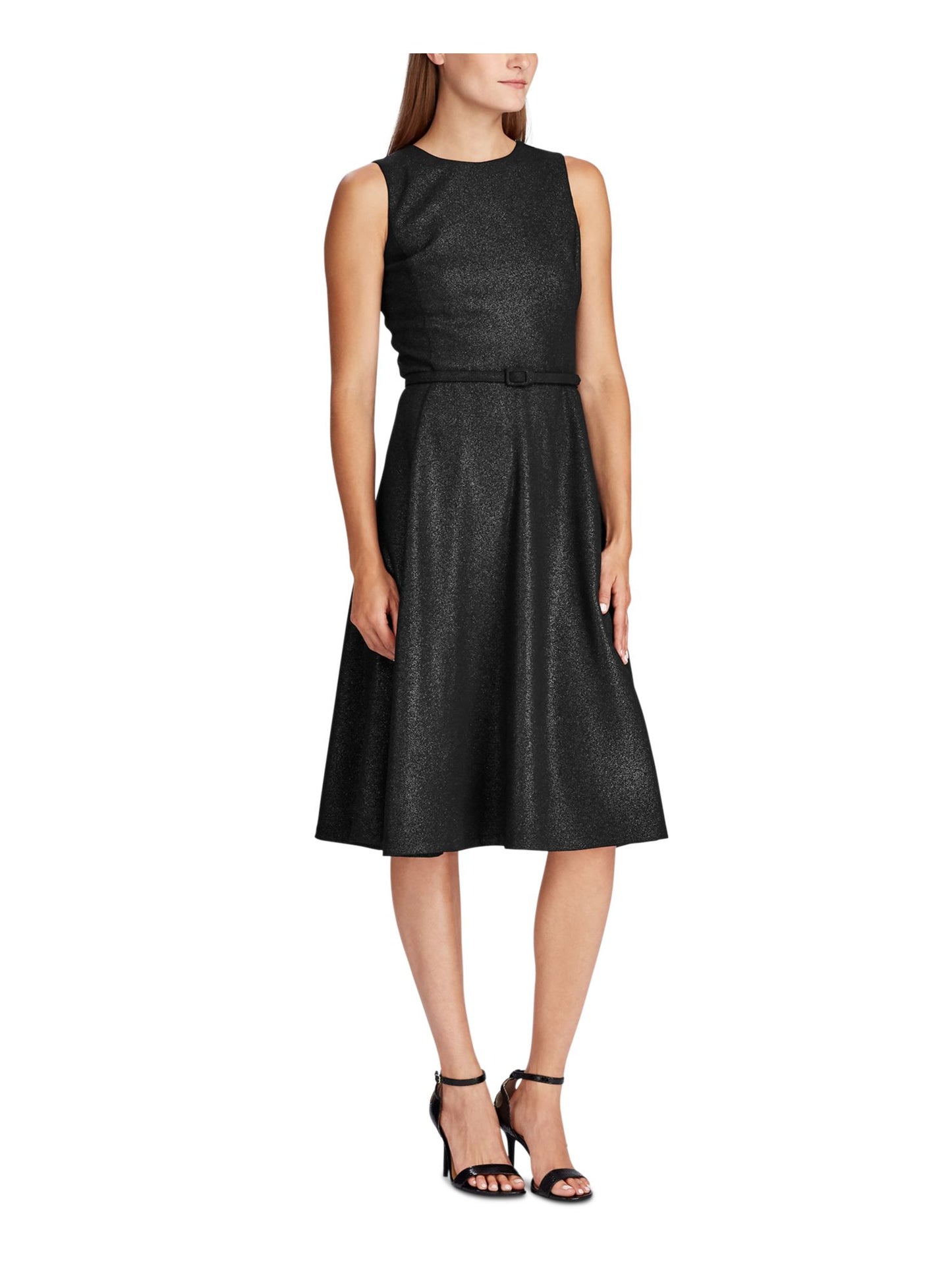 RALPH LAUREN Women's  Sleeveless Jewel Neck Below the Knee Evening Fit + Flare Dress Black Size 12