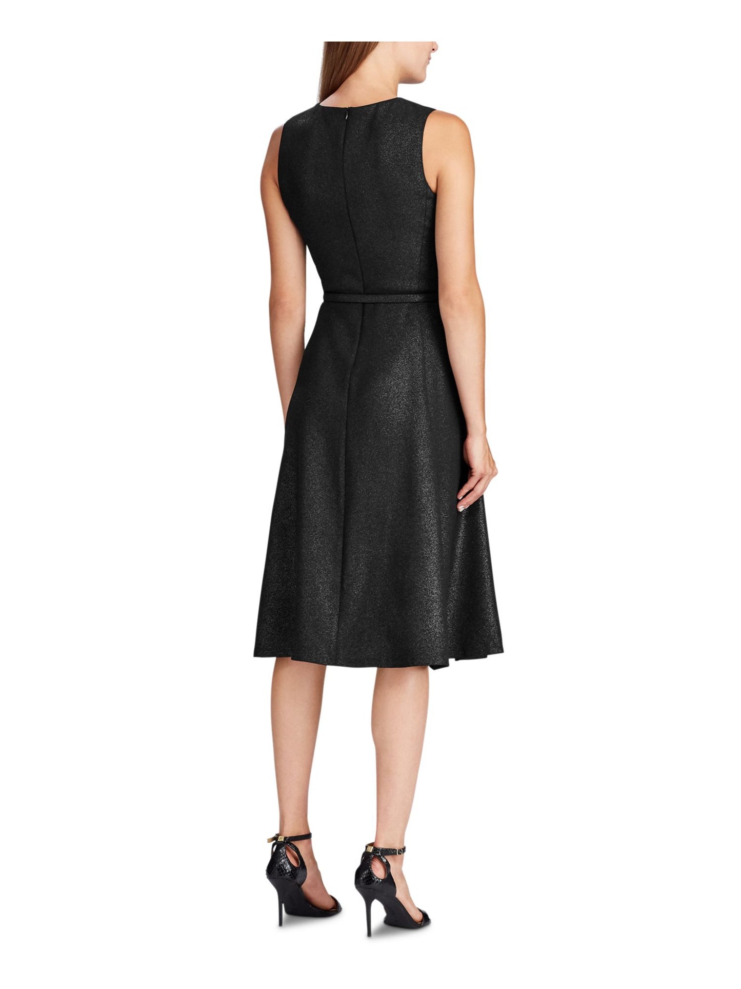 RALPH LAUREN Women's  Sleeveless Jewel Neck Below the Knee Evening Fit + Flare Dress Black Size 12