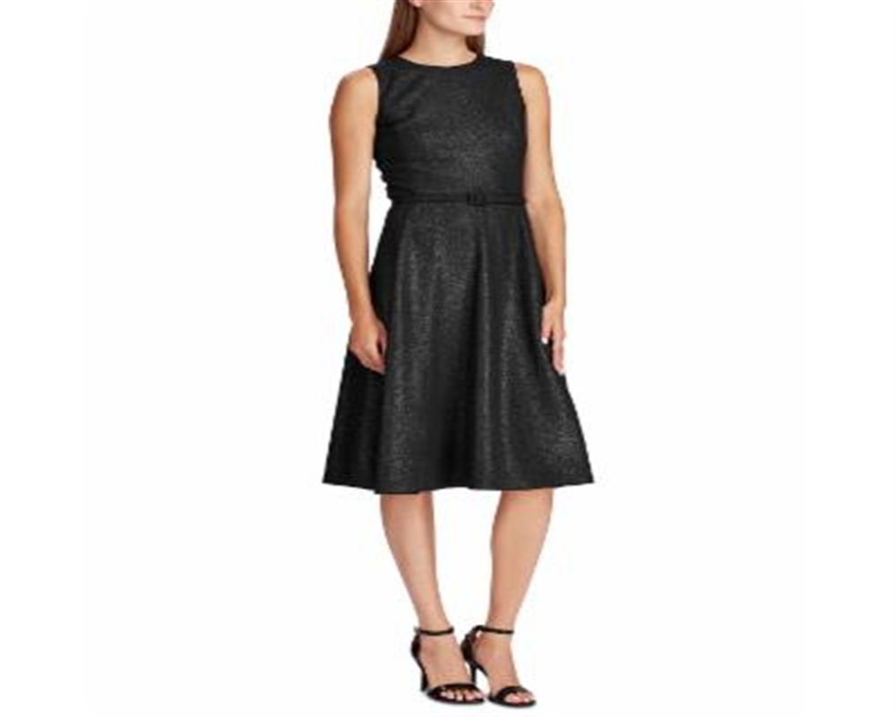 RALPH LAUREN Women's  Sleeveless Jewel Neck Below the Knee Evening Fit + Flare Dress Black Size 12