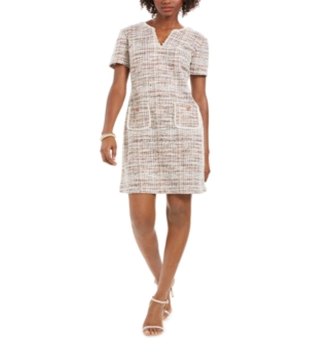 Connected Apparel Women's Tweed Pocket Detail Dress  Orange Red Size 12