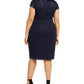 Betsy Adam Women's Embellished Lace Short Sleeve Queen Anne Neckline Knee Length Sheath Evening Dress Size  Navy Size 18W