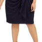 Betsy Adam Women's Embellished Lace Short Sleeve Queen Anne Neckline Knee Length Sheath Evening Dress Size  Navy Size 18W