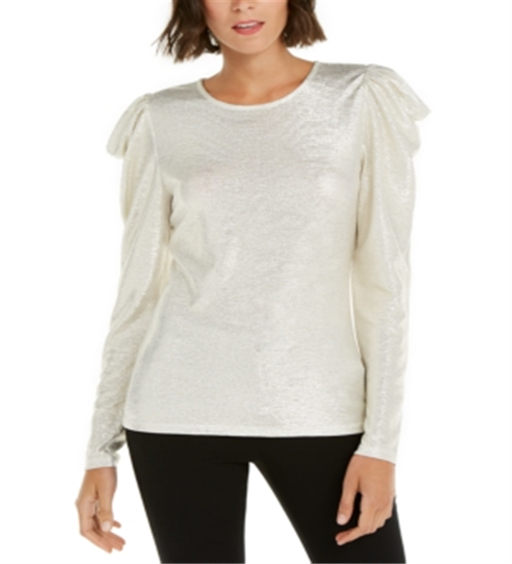 INC Women's Puff-Sleeve Shine Top  Yellow Size 2XL