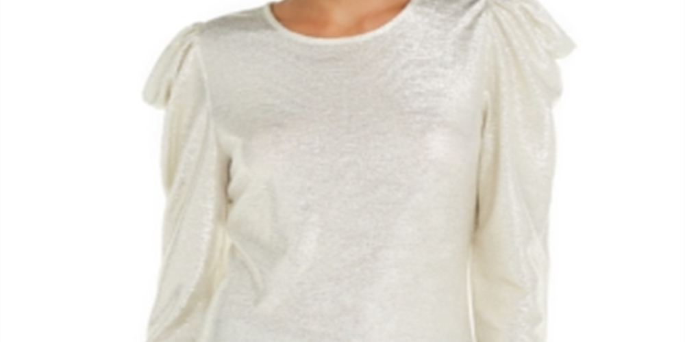 INC Women's Puff-Sleeve Shine Top  Yellow Size 2XL