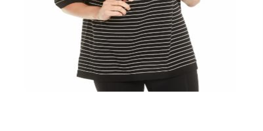 Anne Klein Women's Striped 3/4 Sleeve Cowl Neck Top Black Size XS