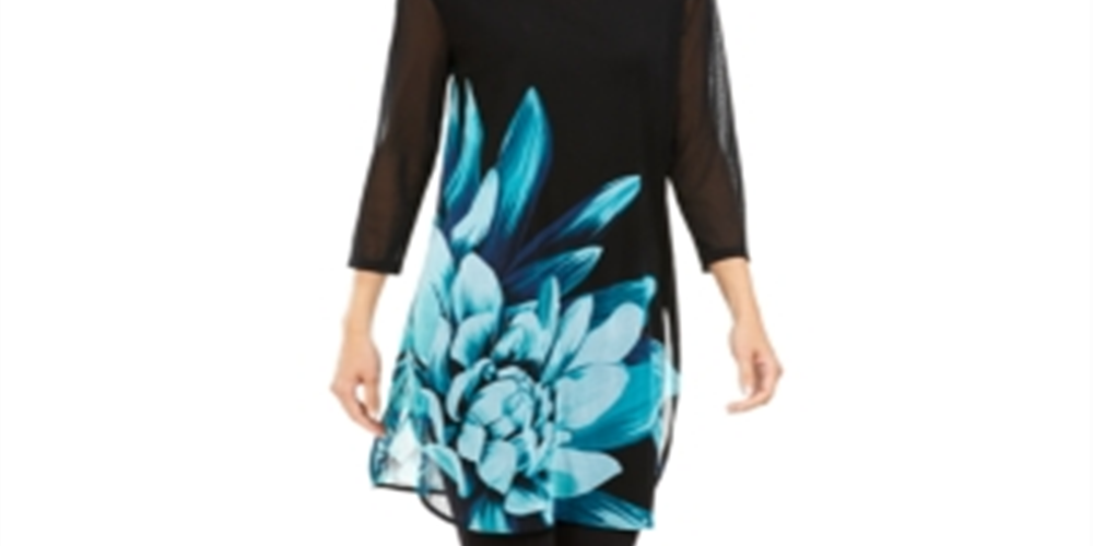 Alfani Women's Petite Floral-Print Tunic  Black Size Petite Medium