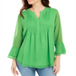 Charter Club Women's Double Ruffle Solid Pintuck Top  Green Size XS