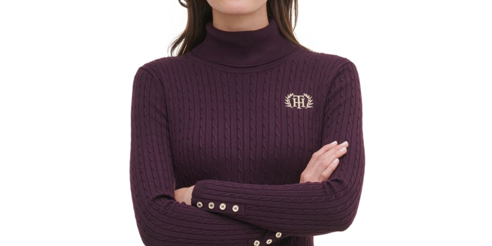 TOMMY HILFIGER Women's  Long Sleeve Cowl Neck Above the Knee Body Con Dress Purple Size Large