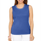 Karen Scott Women's Cotton Embellished-Neck Top  Blue Size Large