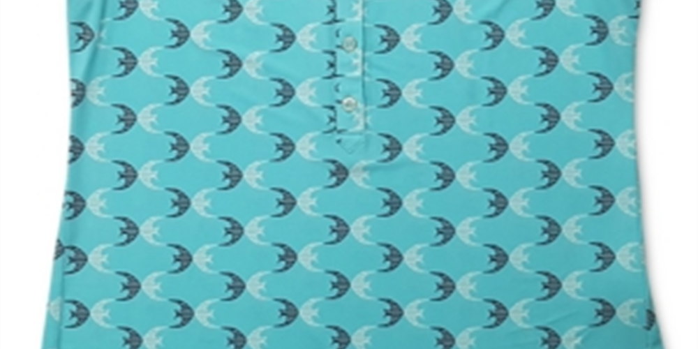 Charter Club Women's  Fish-Print Polo Shirt Light Pool Blue Combo Size L