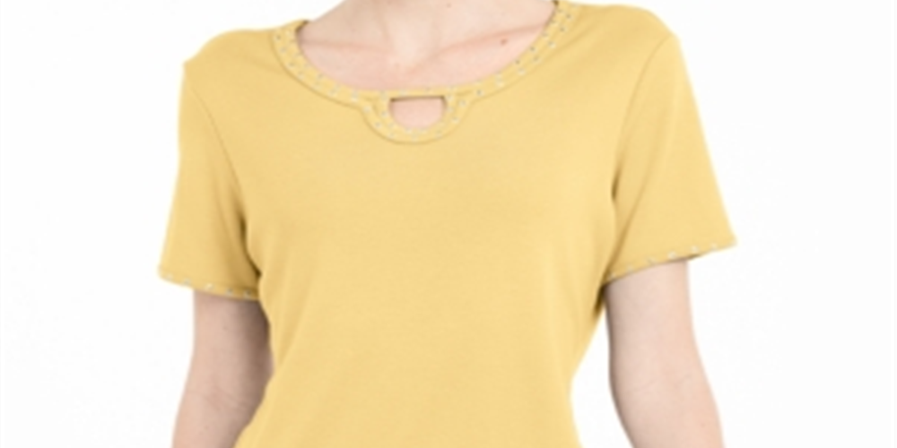 Karen Scott Women's Studded Keyhole Top Citron Aura Size XL