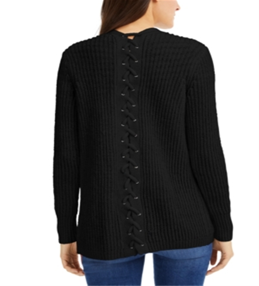INC Women's Lace-Back Completer Sweater  Black Size Small