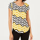 Alfani Women's Patterned Short Sleeve Jewel Neck Top Yellow Size PM
