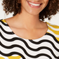 Alfani Women's Patterned Short Sleeve Jewel Neck Top Yellow Size PM