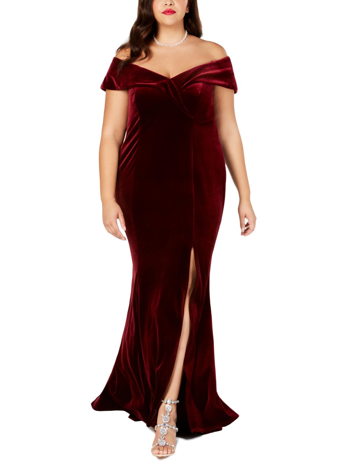 Xscape Women's Plus Velvet Off the Shoulder Evening Dress Purple Size 18W
