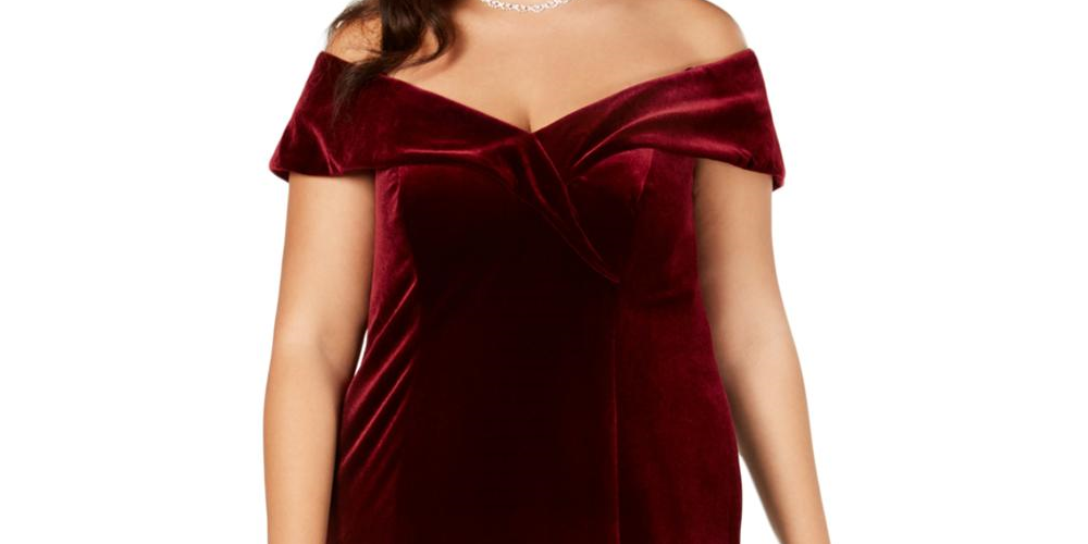 Xscape Women's Plus Velvet Off the Shoulder Evening Dress Purple Size 18W