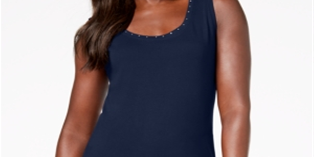 Karen Scott Women's Cotton Studded Tank Top  - Intrepid Blue Size Medium