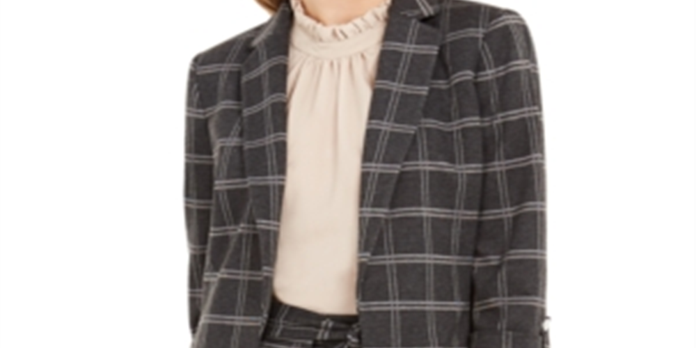 Calvin Klein Women's Suit Jacket Plaid Stretch Black Size 14P