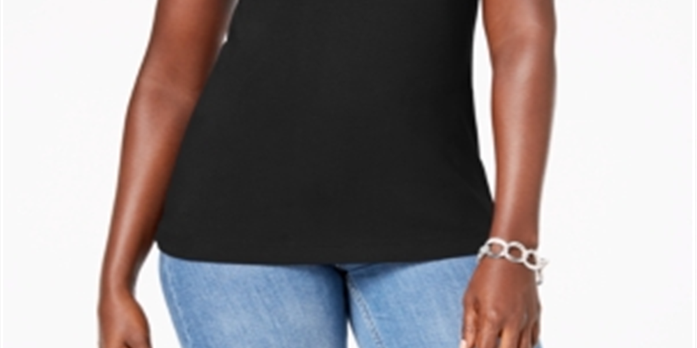 Karen Scott Women's Cotton Studded Tank Top  - Deep Black Size M