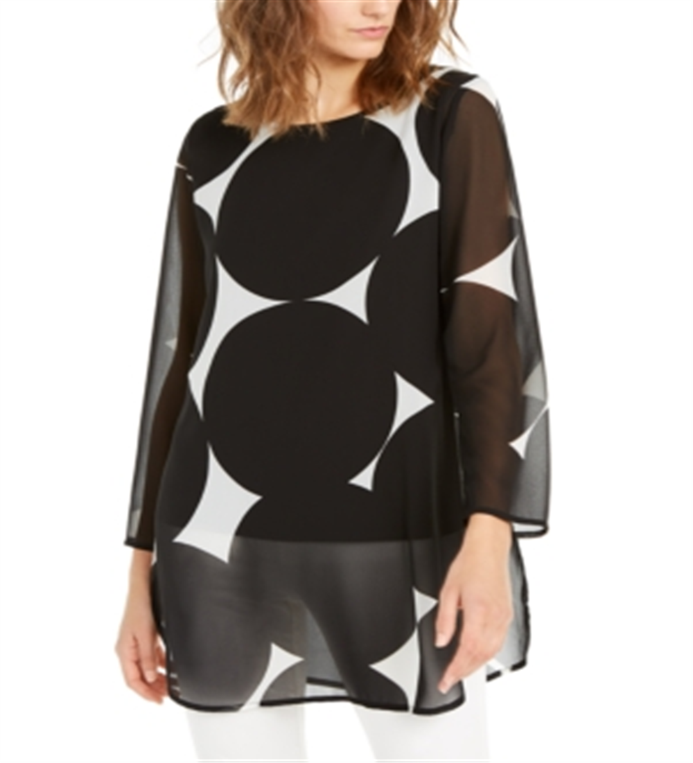 Alfani Women's Printed Sheer Tunic  Black Size XS