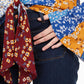 POLLY & ESTHER Women's  Tie Printed Bell Sleeve V Neck Blouse Top Blue Multi Size M