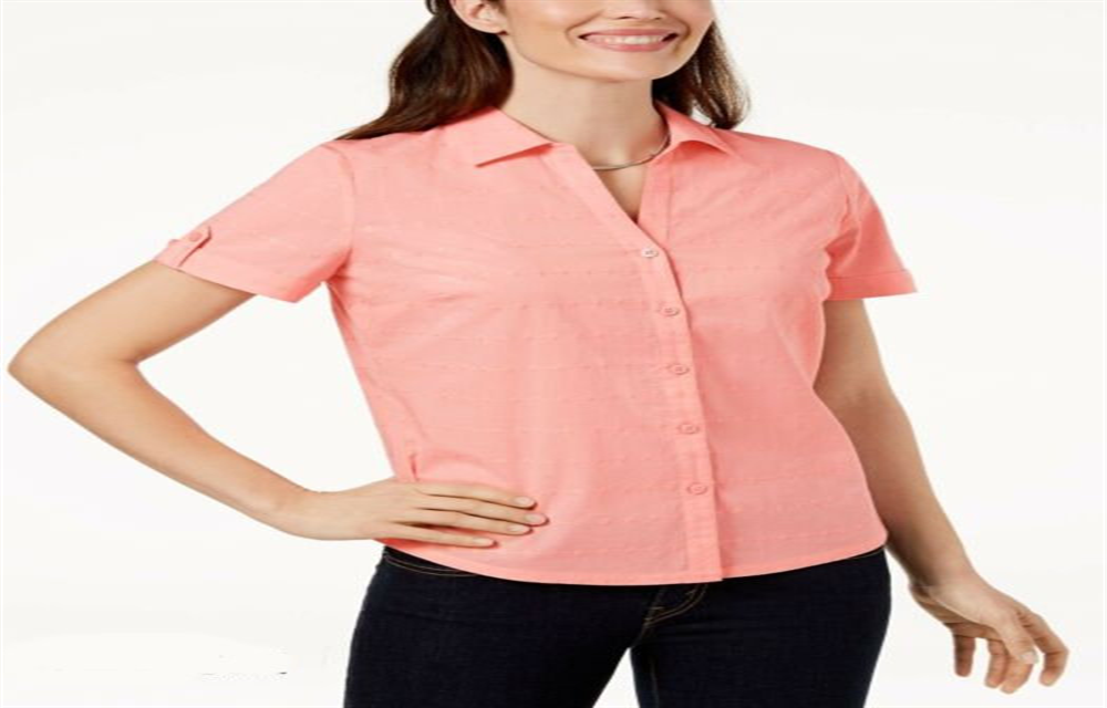 Karen Scott Women's Petite Petite Cotton Eyelet Shirt New! Pink Size Petite S