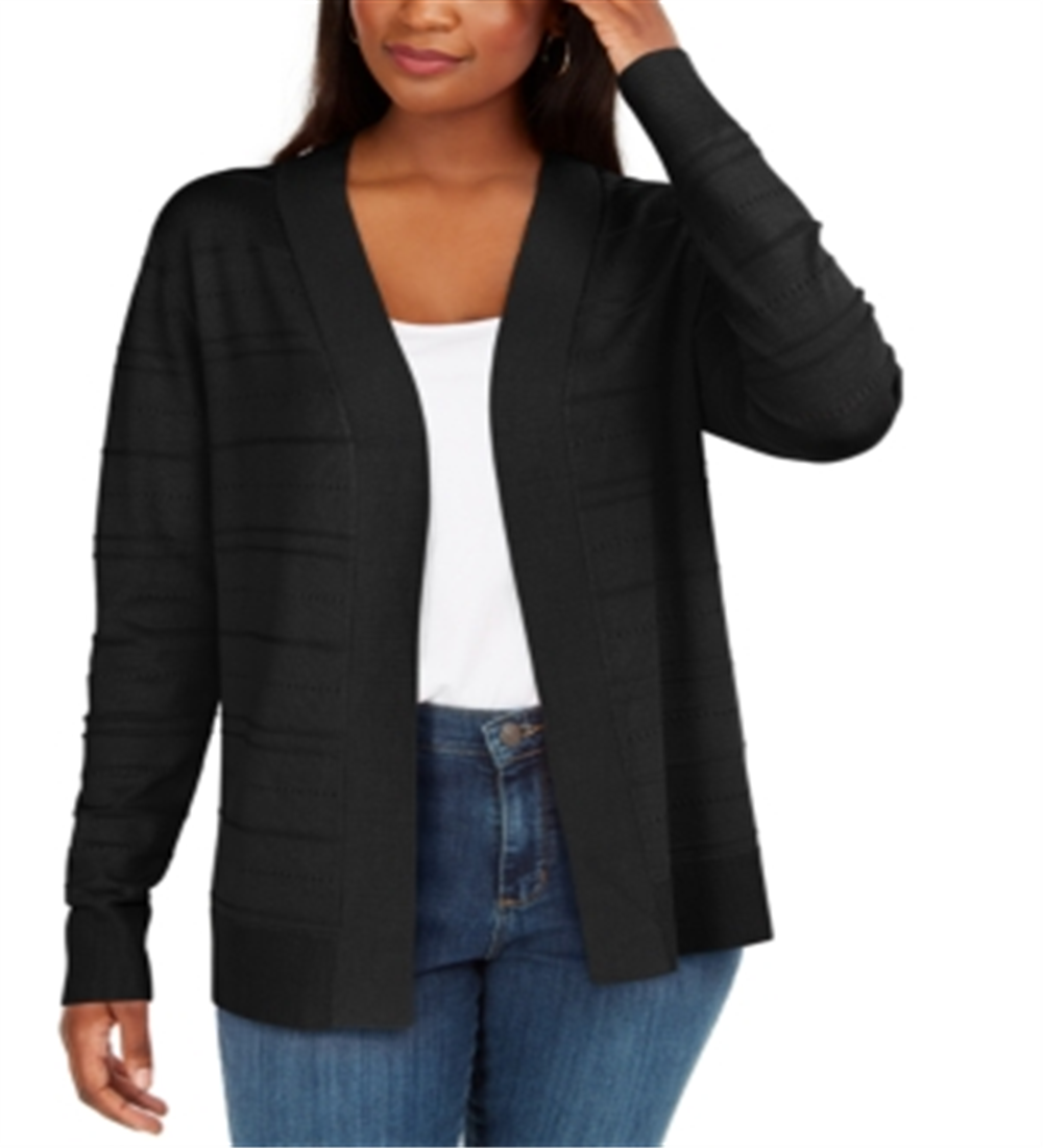 Karen Scott Women's  Petite Open-Front Cardigan Deep Black Size PM