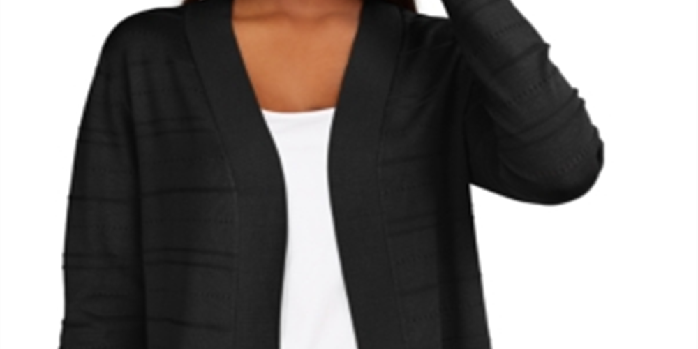 Karen Scott Women's  Petite Open-Front Cardigan Deep Black Size PM