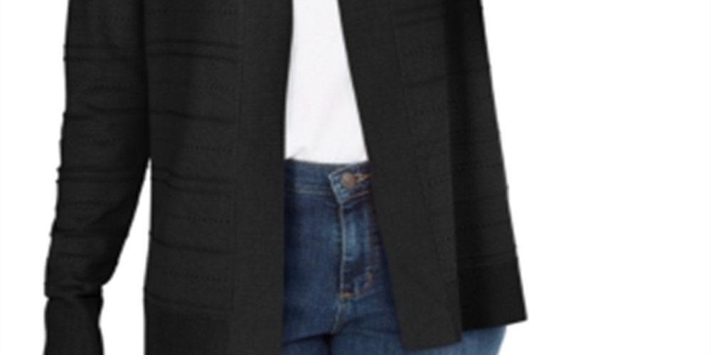 Karen Scott Women's  Petite Open-Front Cardigan Deep Black Size PM