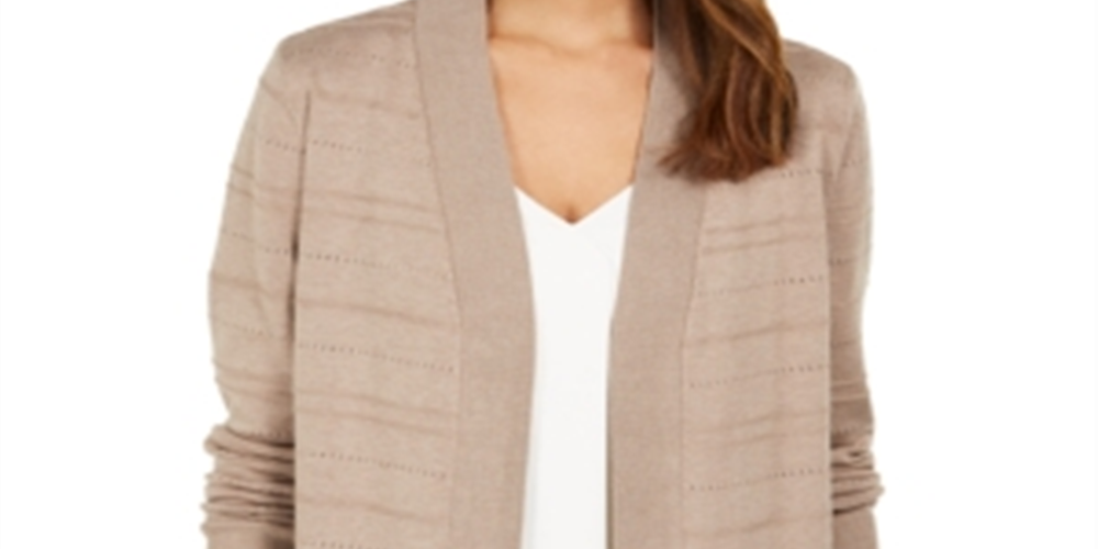 Karen Scott Women's  Pointelle Open-Front Cardigan  Brown Size XS