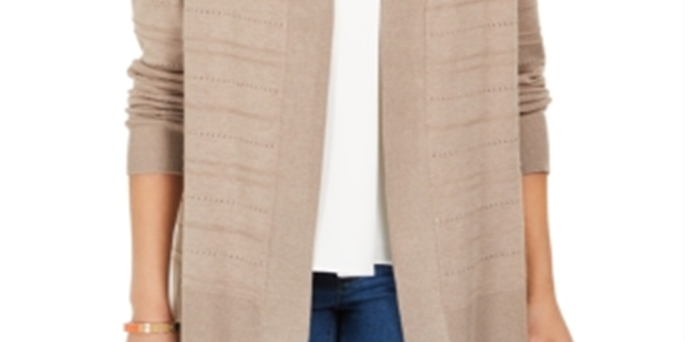 Karen Scott Women's  Pointelle Open-Front Cardigan  Brown Size XS