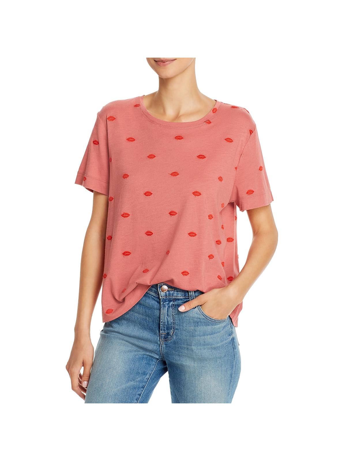 Splendid Women's for the Love of T-Shirt Embroidered Short Sleeves Red Size L